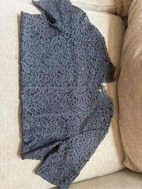 LOFT Navy Lace Short-Sleeve Blouse